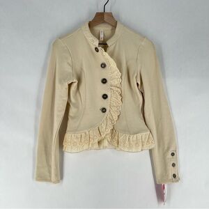 Xhilaration‎ Cream Knit Lace Scallop Trimmed Button Front Long Sleeve Jacket M